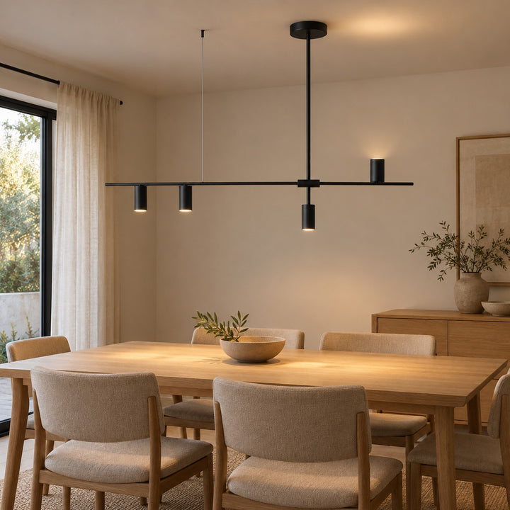 Modern Linear Pendant Lamp Ceiling Mounted Metal Frame Adjustable Height LED Lighting