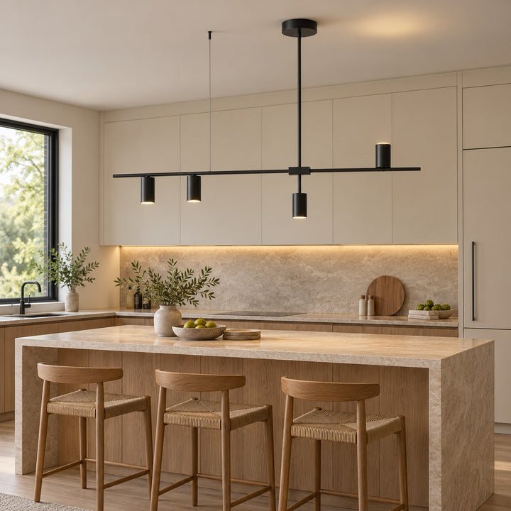 Modern Linear Pendant Lamp Ceiling Mounted Metal Frame Adjustable Height LED Lighting