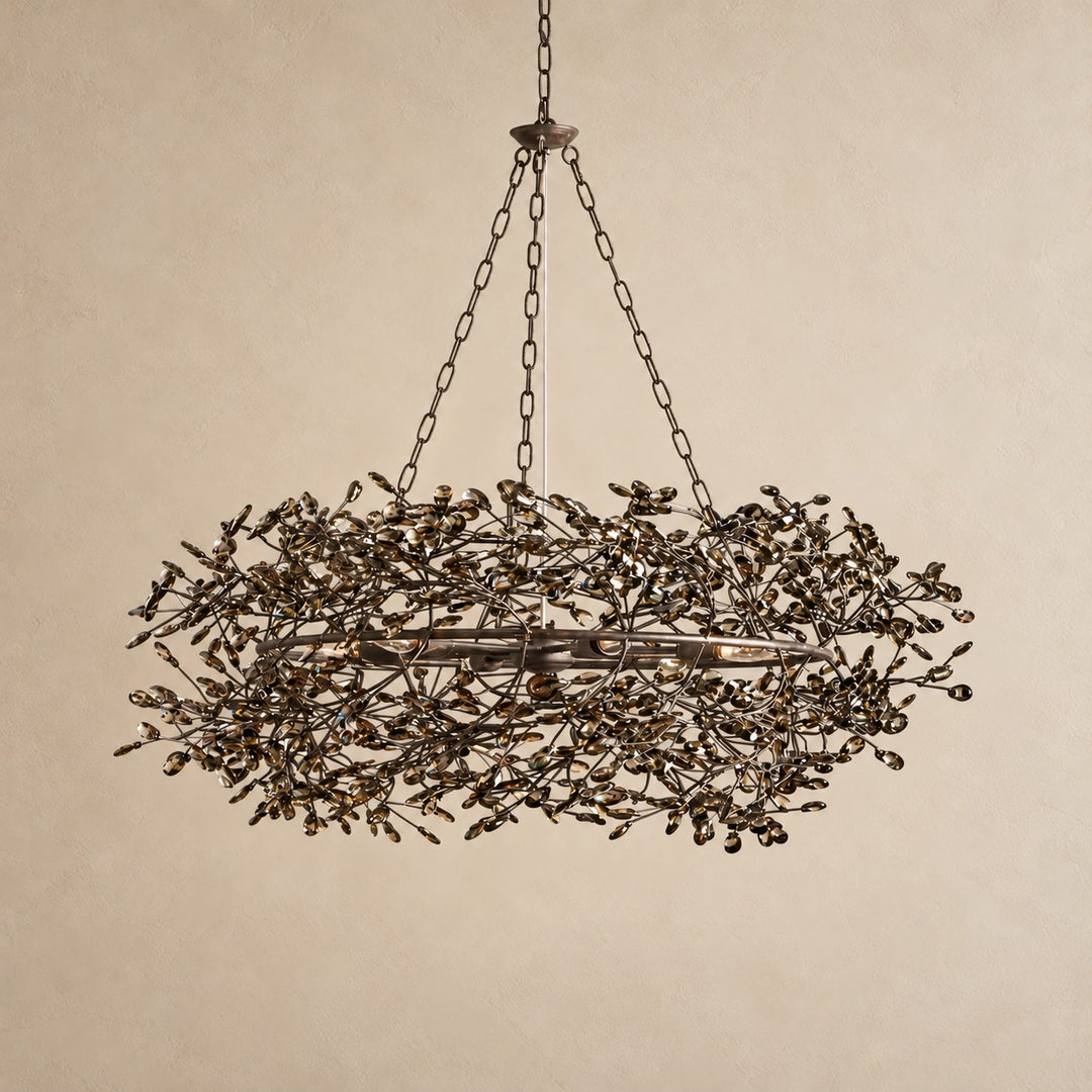 Modern Crystal Chandelier Adjustable Hanging Iron Fixture with Multiple Light Sockets