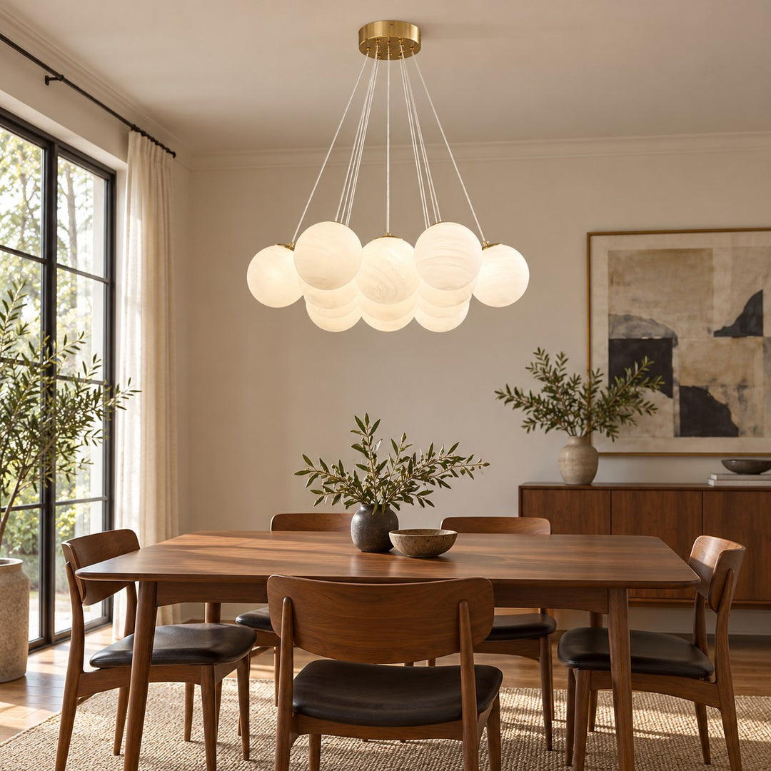 Modern Glass Chandelier Ceiling Light Hanging Metal Frame LED Compatible for Elegant Illumination