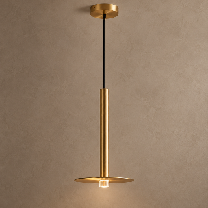 Modern Brass Disc LED Pendant Light with Slim Architectural Stem