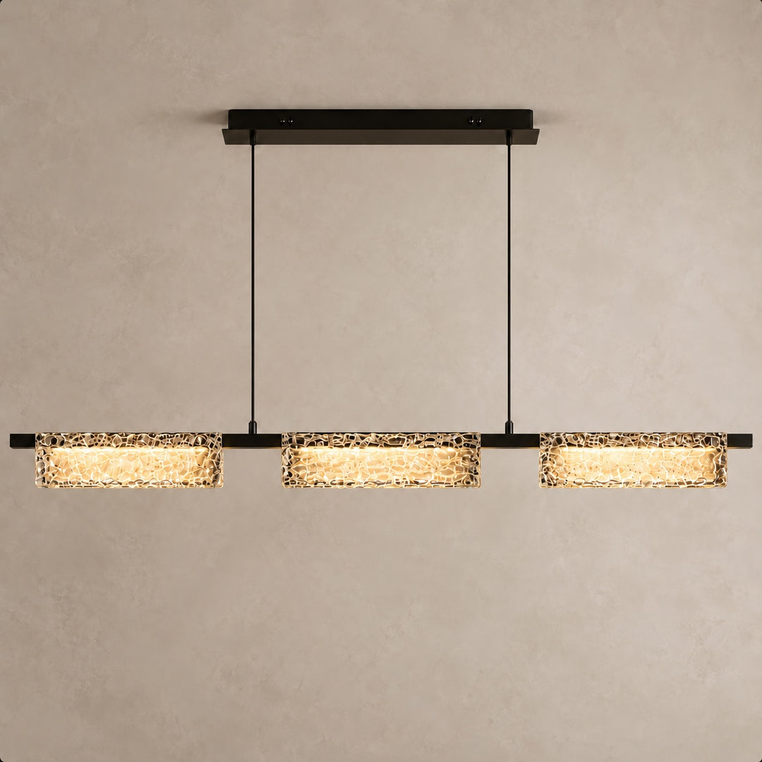 Modern 120cm Textured Glass Linear LED Pendant Light with Copper Frame