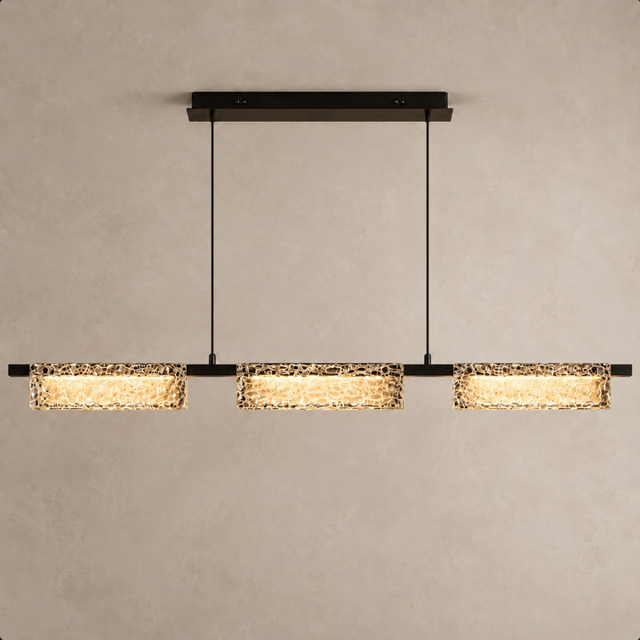 Modern 120cm Textured Glass Linear LED Pendant Light with Copper Frame