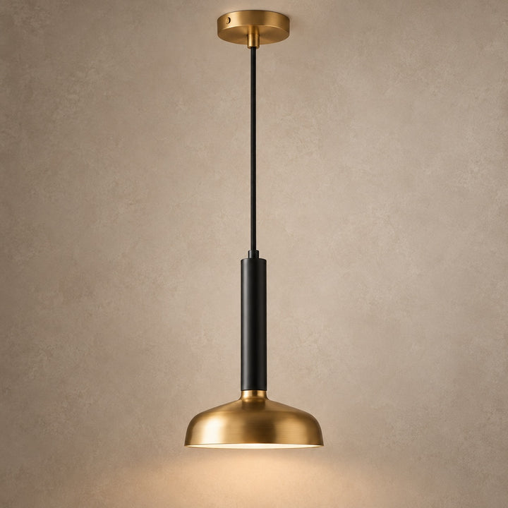 Modern Brass Pendant Light with Black Stem – Single Head Ceiling Light