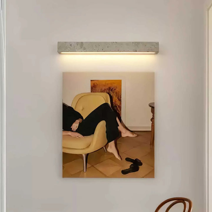 Minimalist Wall Light with Elongated Rectangular Design in Yellow Travertine and Integrated LED 4