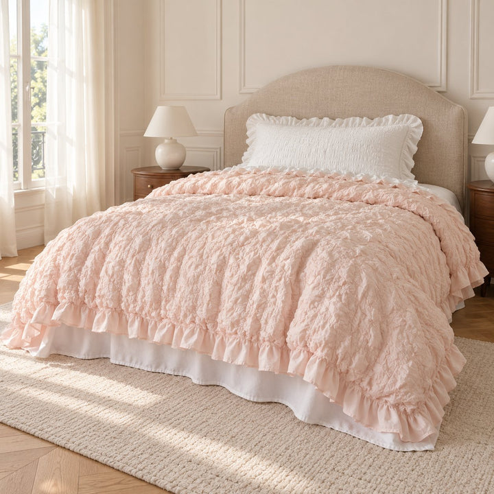 Chantilly Style Quilt Cover Set with Ruffled Edging 100% Cotton Soft Touch Available in Multiple Colors