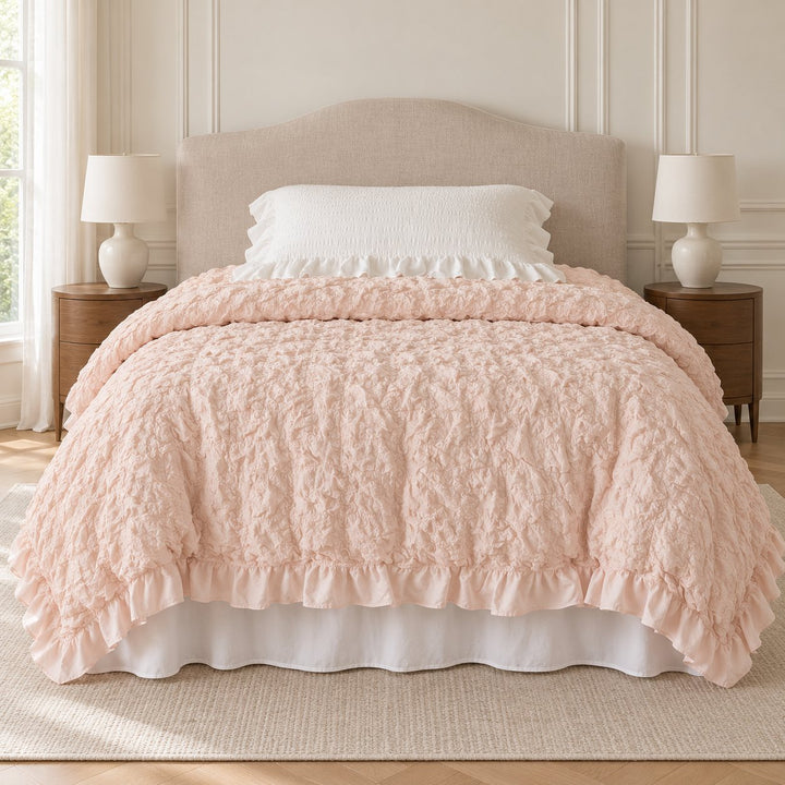 Chantilly Style Quilt Cover Set with Ruffled Edging 100% Cotton Soft Touch Available in Multiple Colors