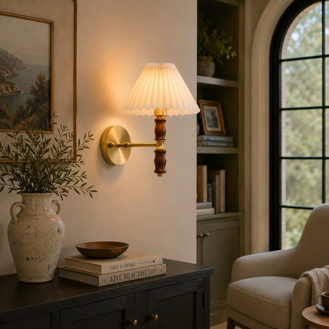 Modern Adjustable Wall Light Sconce in Walnut Fabric with LED for Indoor Use