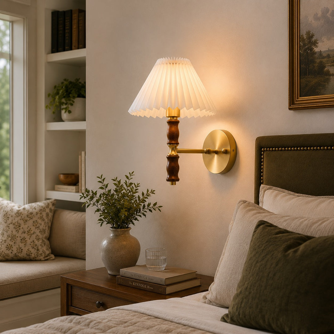 Modern Adjustable Wall Light Sconce in Walnut Fabric with LED for Indoor Use