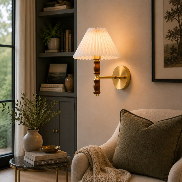 Modern Adjustable Wall Light Sconce in Walnut Fabric with LED for Indoor Use