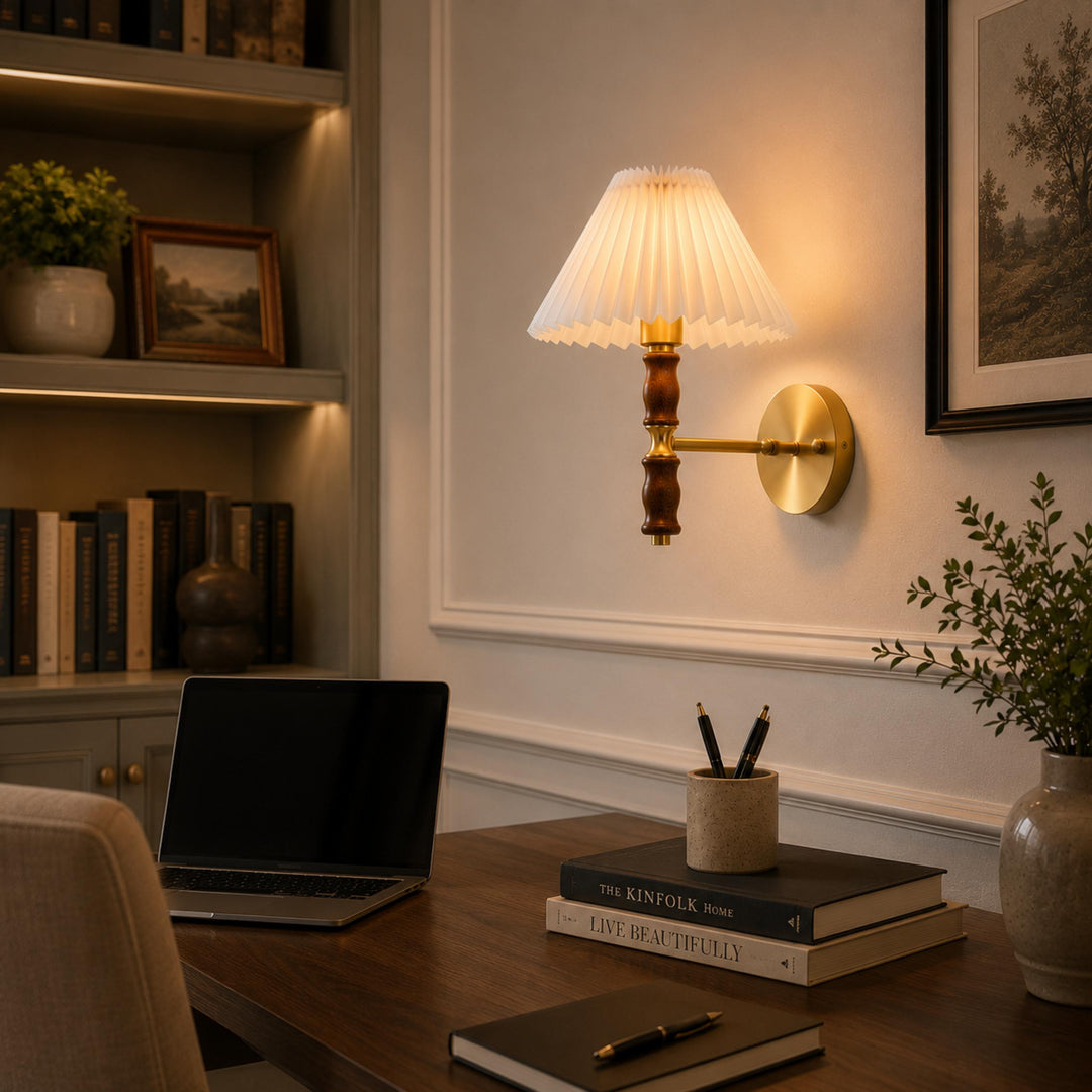 Modern Adjustable Wall Light Sconce in Walnut Fabric with LED for Indoor Use