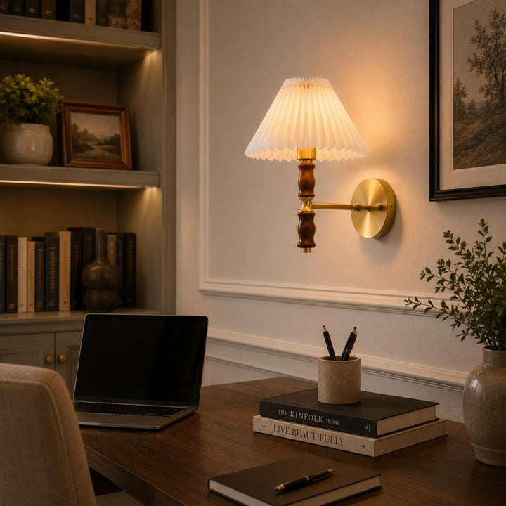 Modern Adjustable Wall Light Sconce in Walnut Fabric with LED for Indoor Use