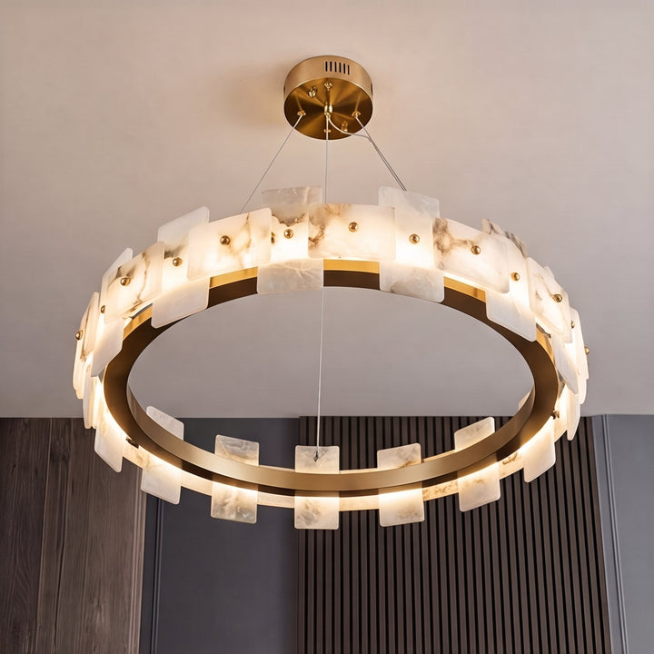 Modern Alabaster Chandelier Ceiling Mounted Brass Finish Dimmable LED Compatible 60W