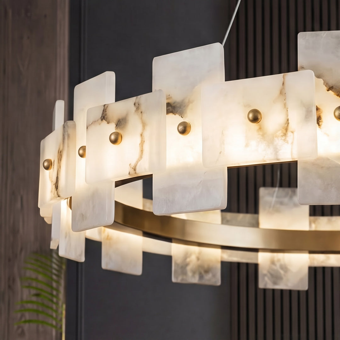 Modern Alabaster Chandelier Ceiling Mounted Brass Finish Dimmable LED Compatible 60W