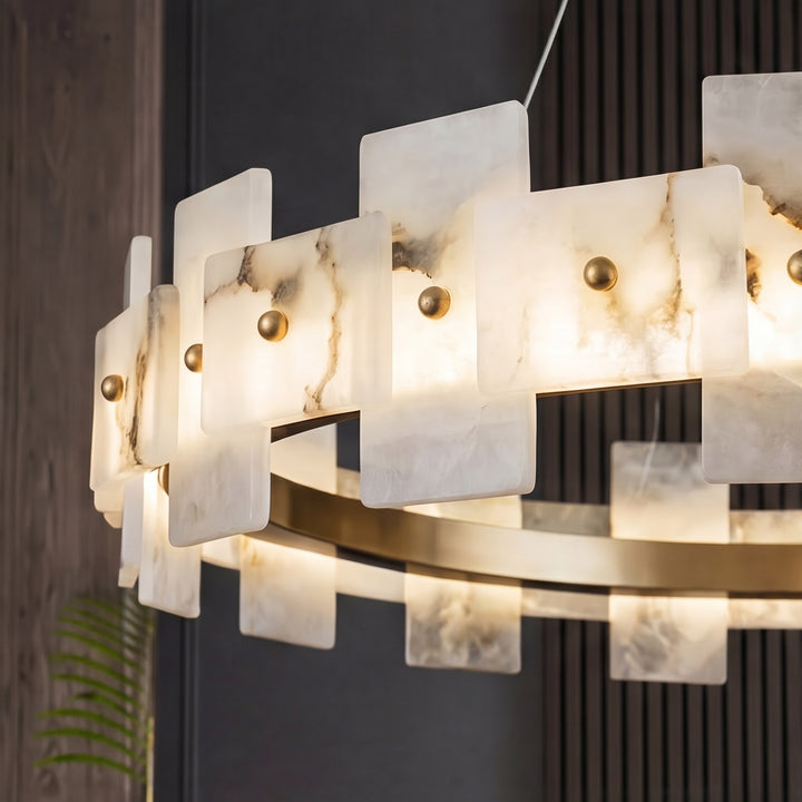 Modern Alabaster Chandelier Ceiling Mounted Brass Finish Dimmable LED Compatible 60W