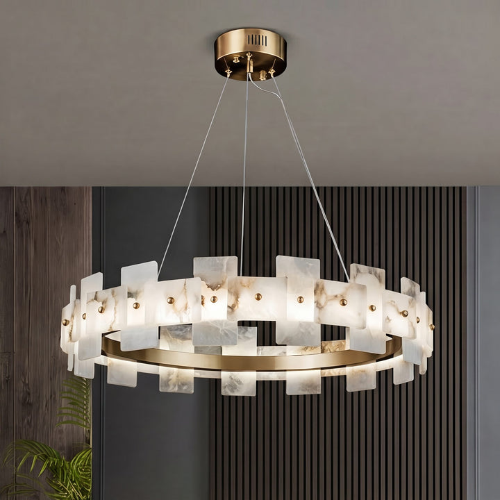 Modern Alabaster Chandelier Ceiling Mounted Brass Finish Dimmable LED Compatible 60W