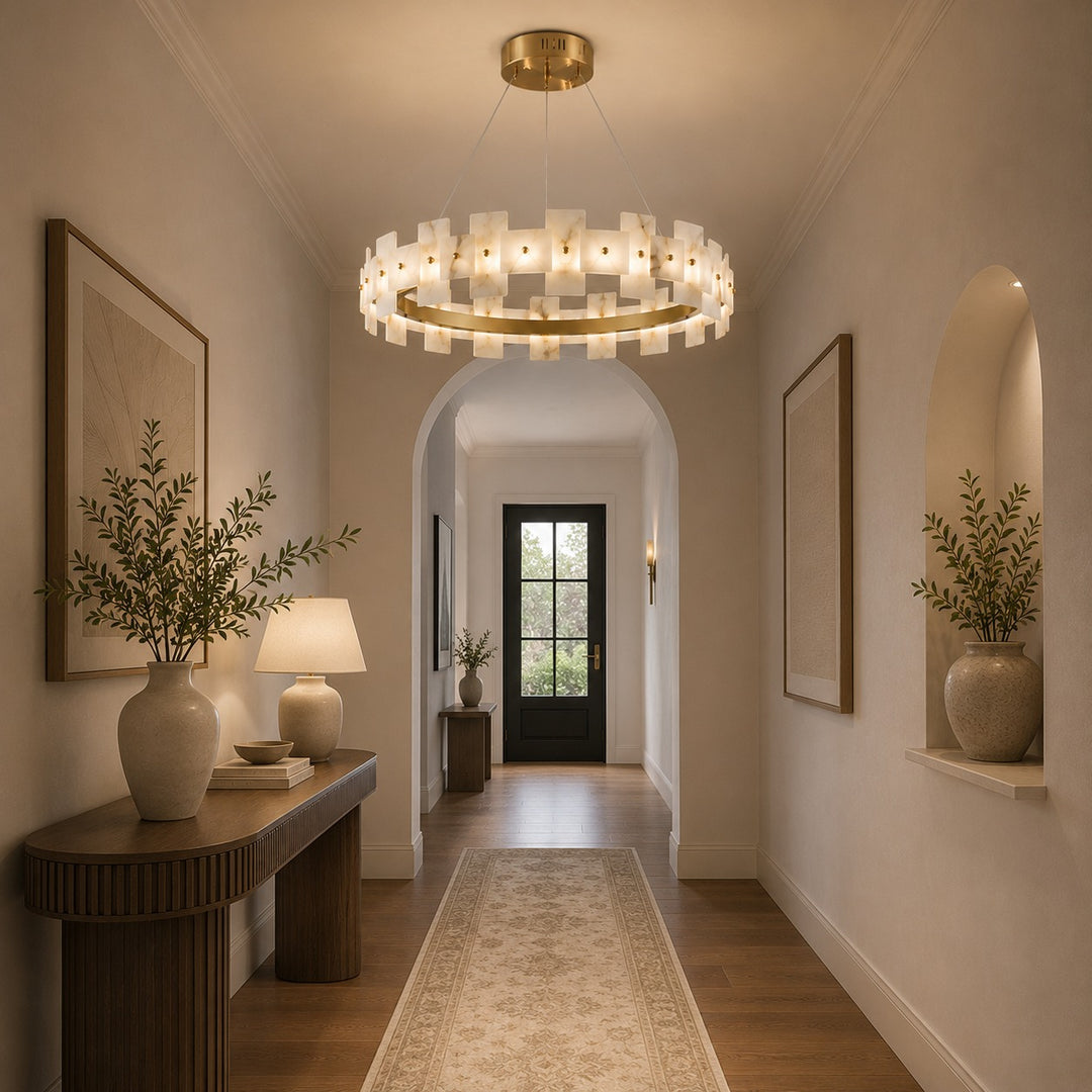 Modern Alabaster Chandelier Ceiling Mounted Brass Finish Dimmable LED Compatible 60W
