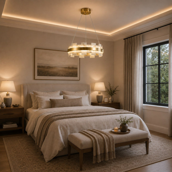 Modern Alabaster Chandelier Ceiling Mounted Brass Finish Dimmable LED Compatible 60W
