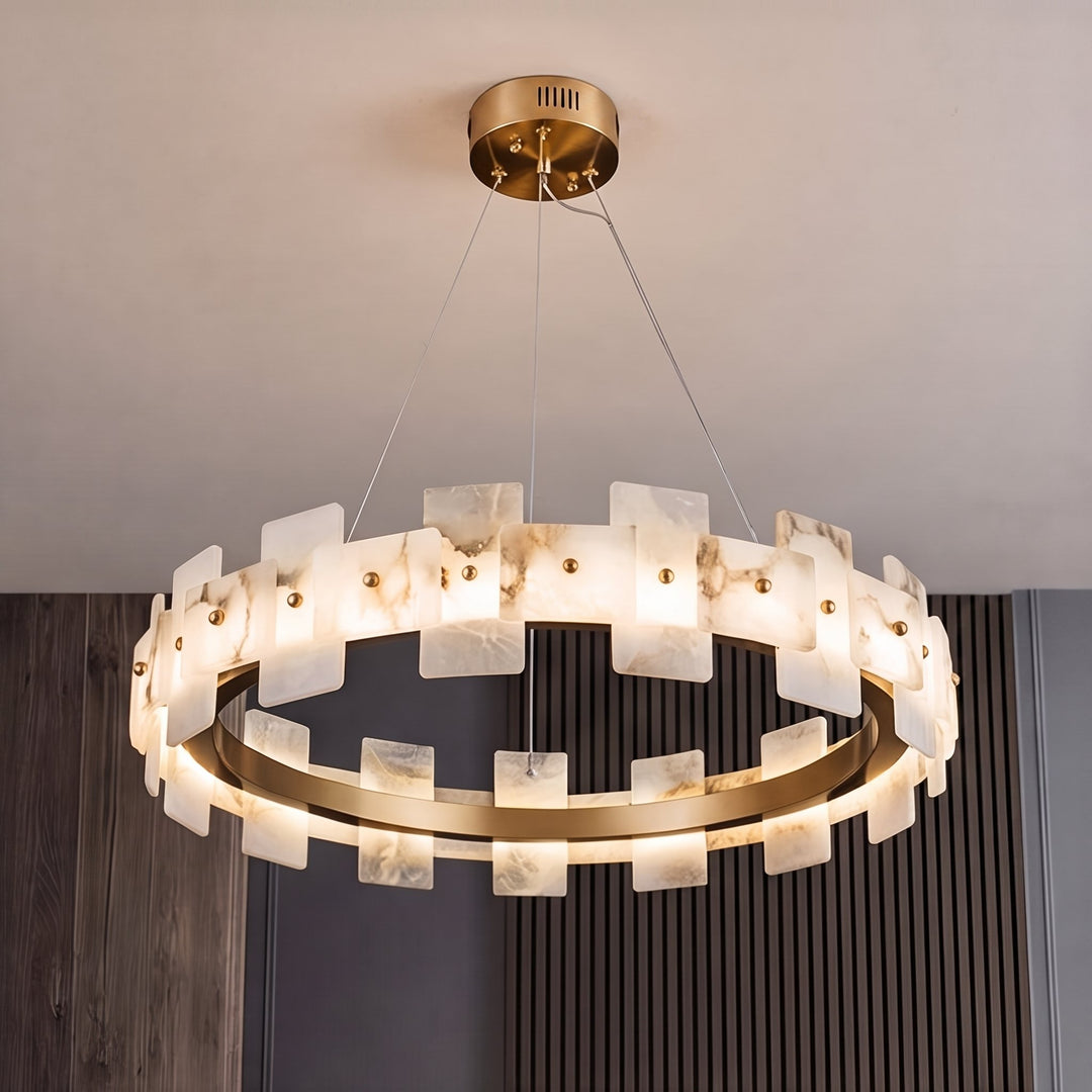 Modern Alabaster Chandelier Ceiling Mounted Brass Finish Dimmable LED Compatible 60W