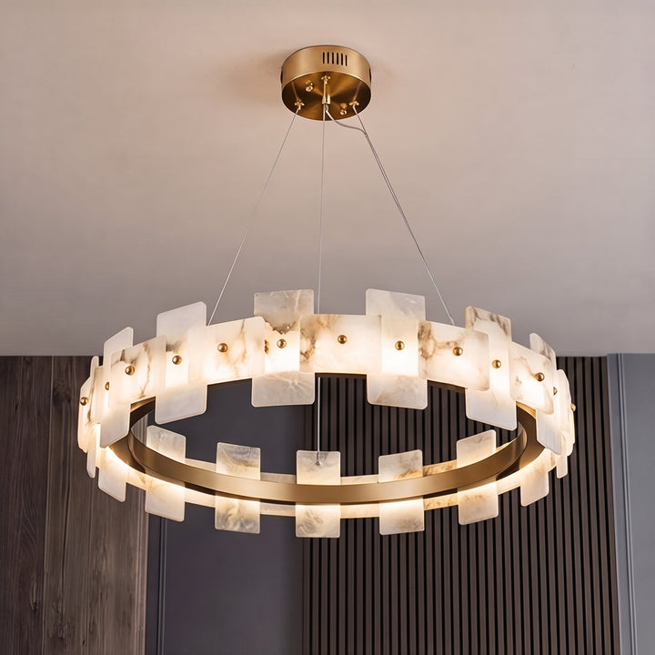 Modern Alabaster Chandelier Ceiling Mounted Brass Finish Dimmable LED Compatible 60W