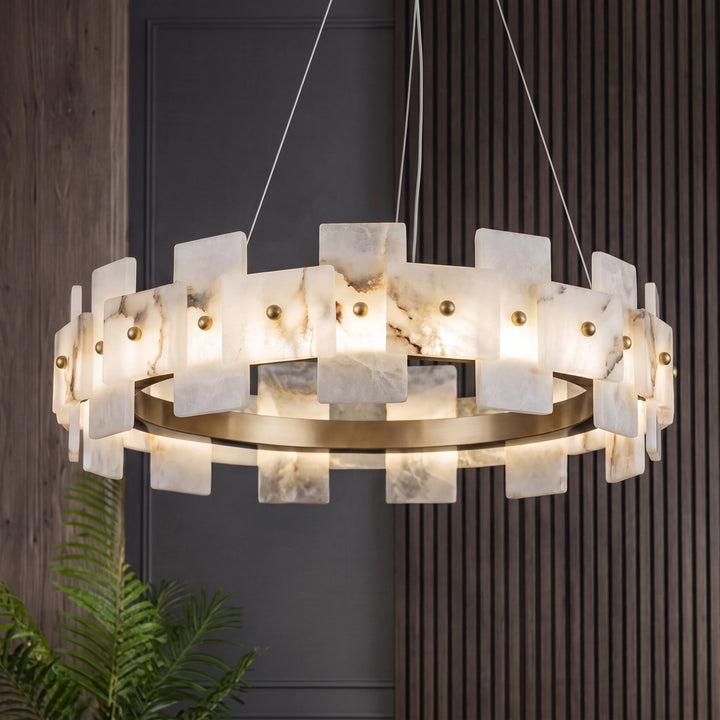 Modern Alabaster Chandelier Ceiling Mounted Brass Finish Dimmable LED Compatible 60W
