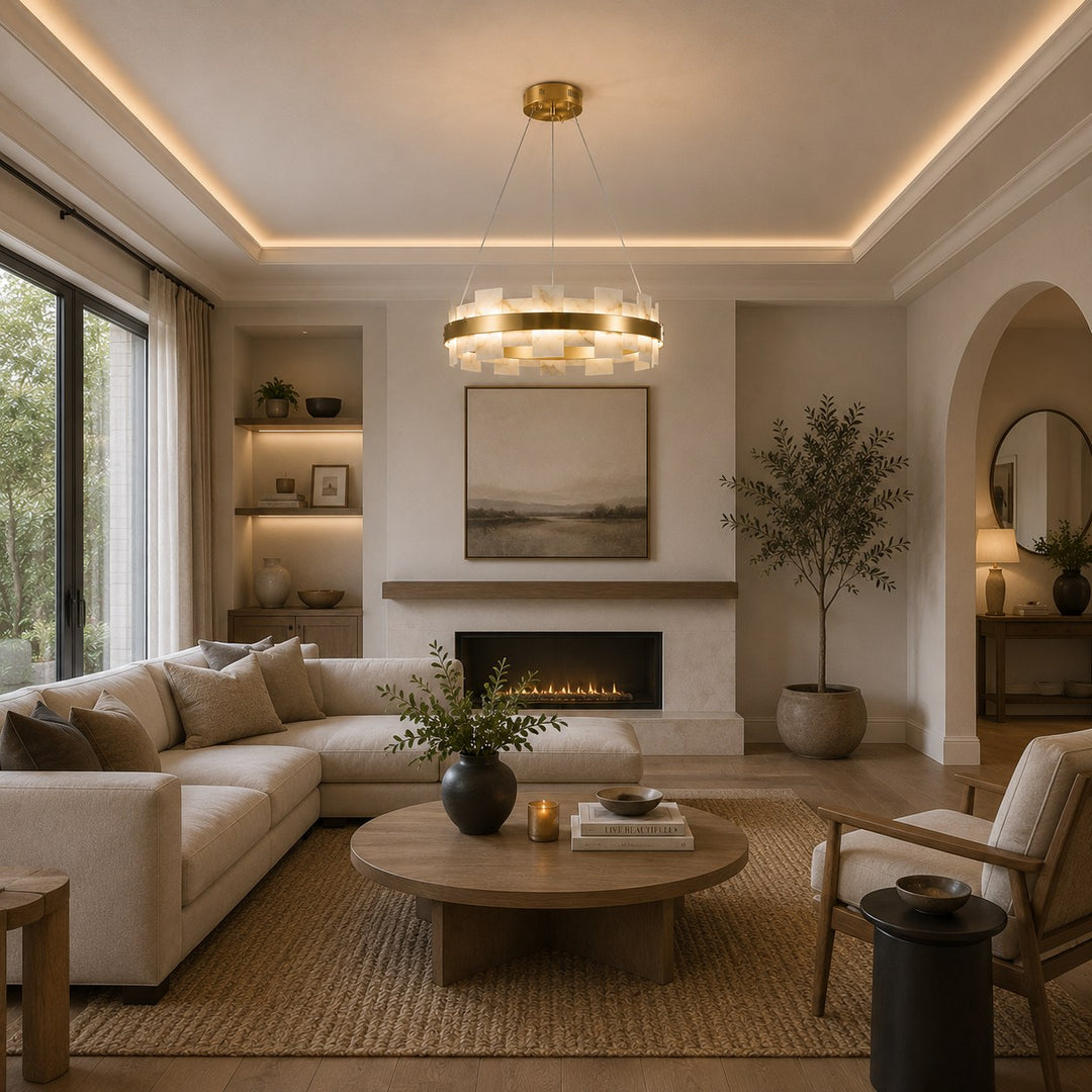 Modern Alabaster Chandelier Ceiling Mounted Brass Finish Dimmable LED Compatible 60W