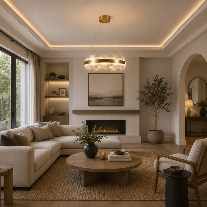 Modern Alabaster Chandelier Ceiling Mounted Brass Finish Dimmable LED Compatible 60W