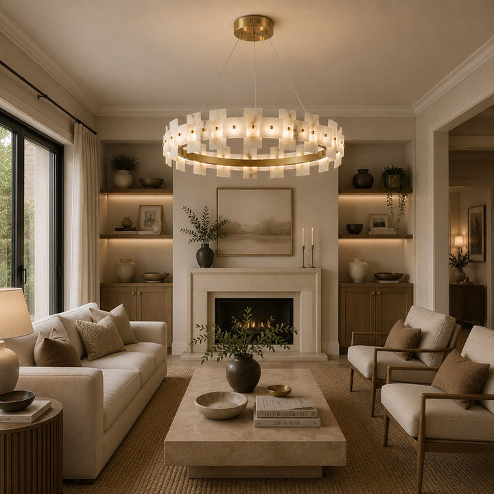 Modern Alabaster Chandelier Ceiling Mounted Brass Finish Dimmable LED Compatible 60W