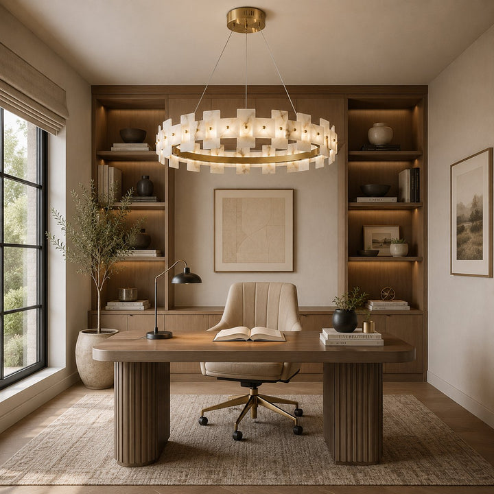 Modern Alabaster Chandelier Ceiling Mounted Brass Finish Dimmable LED Compatible 60W
