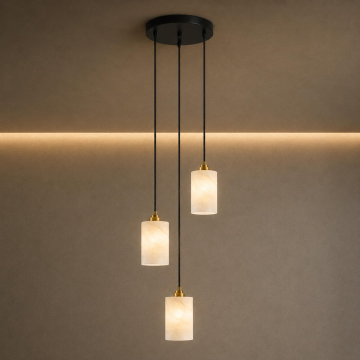 Modern Alabaster Cylinder Chandelier Adjustable Hanging Light Fixture with LED Bulbs