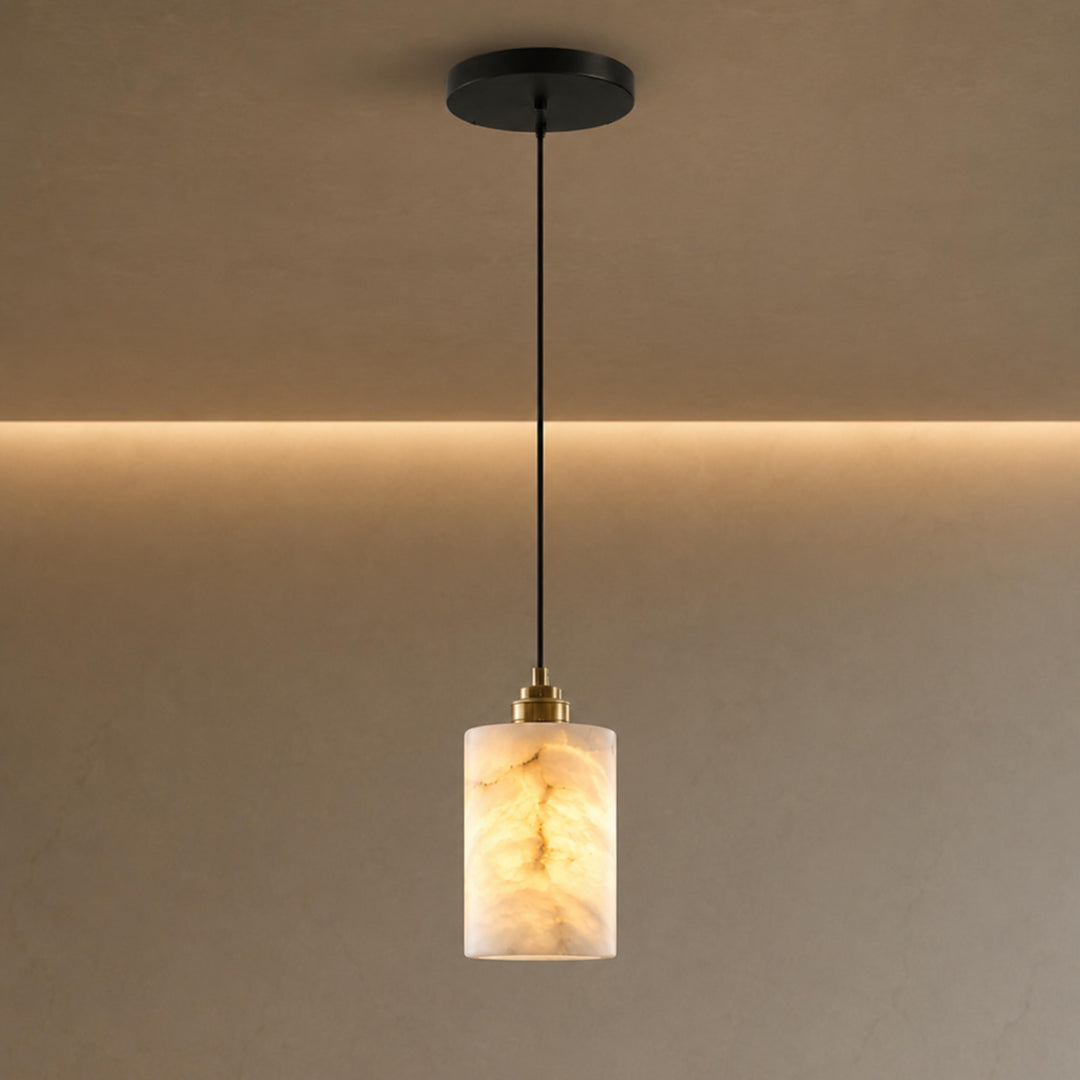 Modern Alabaster Cylinder Chandelier Adjustable Hanging Light Fixture with LED Bulbs