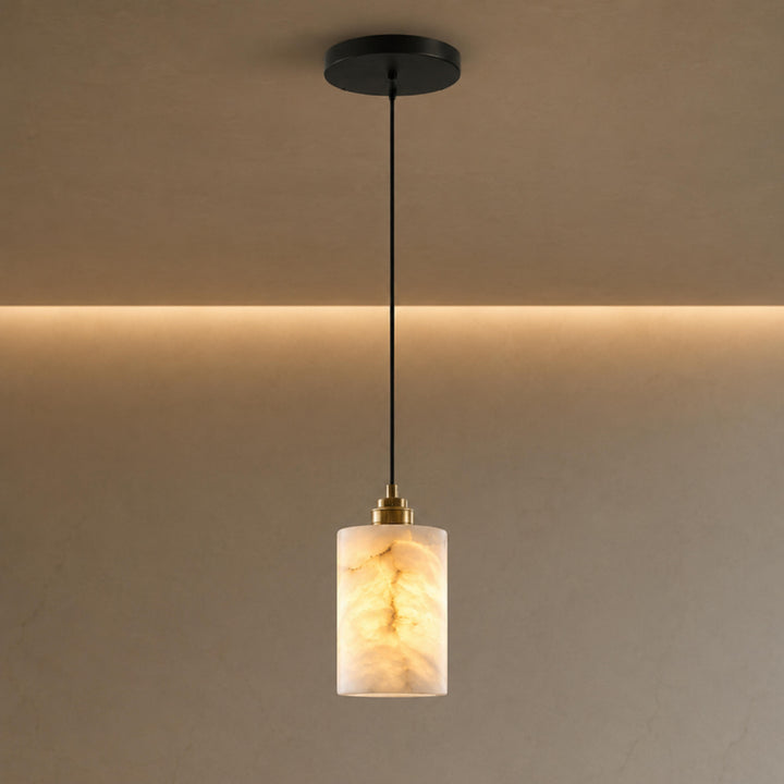 Modern Alabaster Cylinder Chandelier Adjustable Hanging Light Fixture with LED Bulbs