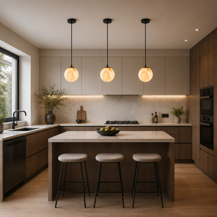 Modern Alabaster Globe Pendant Light Adjustable Ceiling Mount Integrated LED Soft Glow