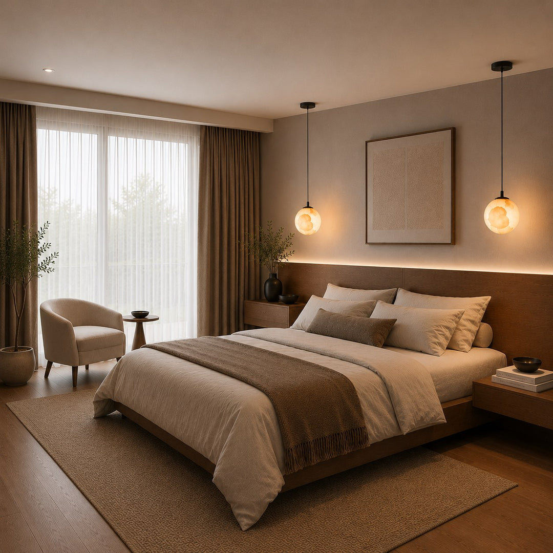 Modern Alabaster Globe Pendant Light Adjustable Ceiling Mount Integrated LED Soft Glow