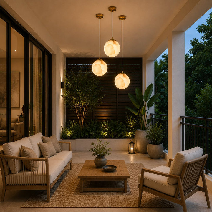 Modern Alabaster Globe Pendant Light Adjustable Ceiling Mount Integrated LED Soft Glow