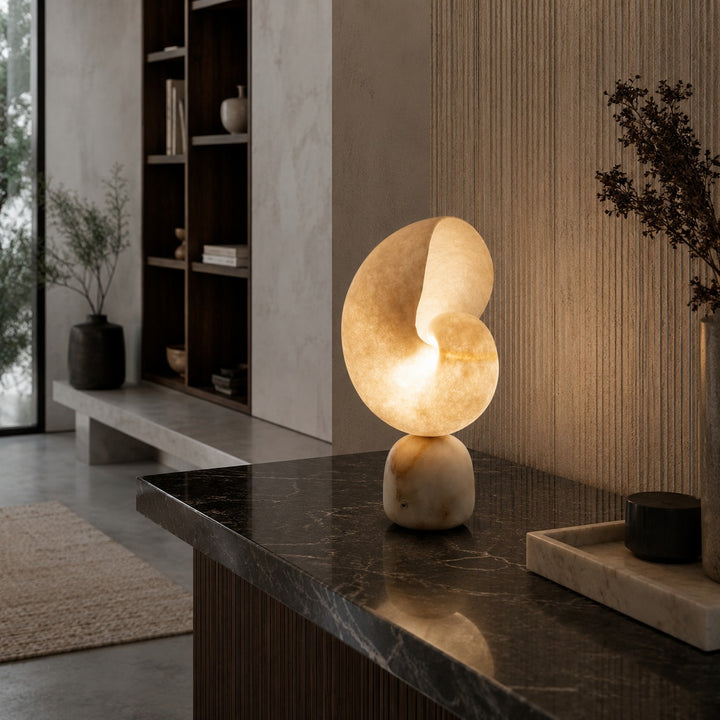 Modern Alabaster Table Lamp with Touch Control USB Charging and Adjustable Brightness for Bedside Use