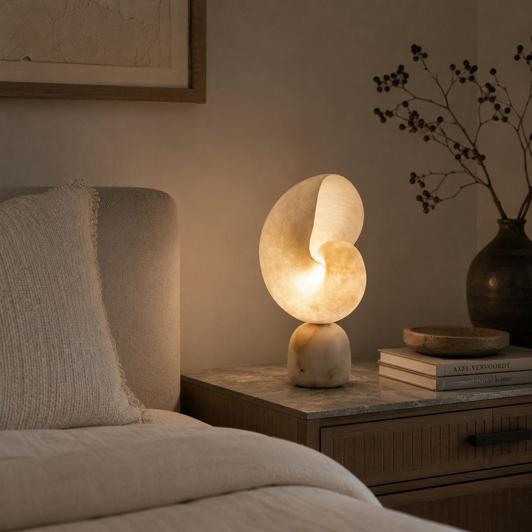 Modern Alabaster Table Lamp with Touch Control USB Charging and Adjustable Brightness for Bedside Use
