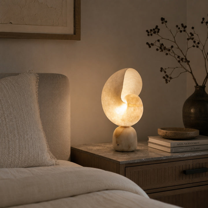 Modern Alabaster Table Lamp with Touch Control USB Charging and Adjustable Brightness for Bedside Use