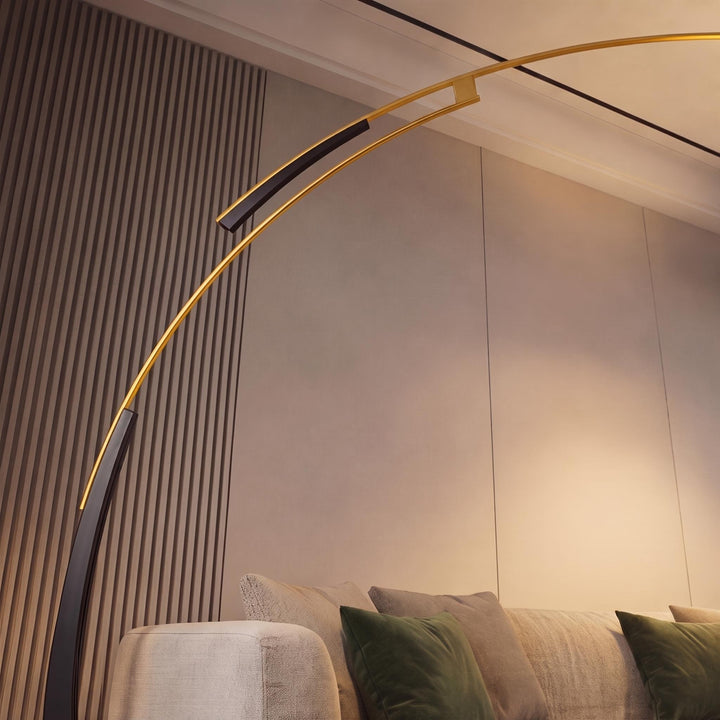 Modern Arc Floor Lamp Adjustable Iron Body Soft Fabric Shade USB Powered Light