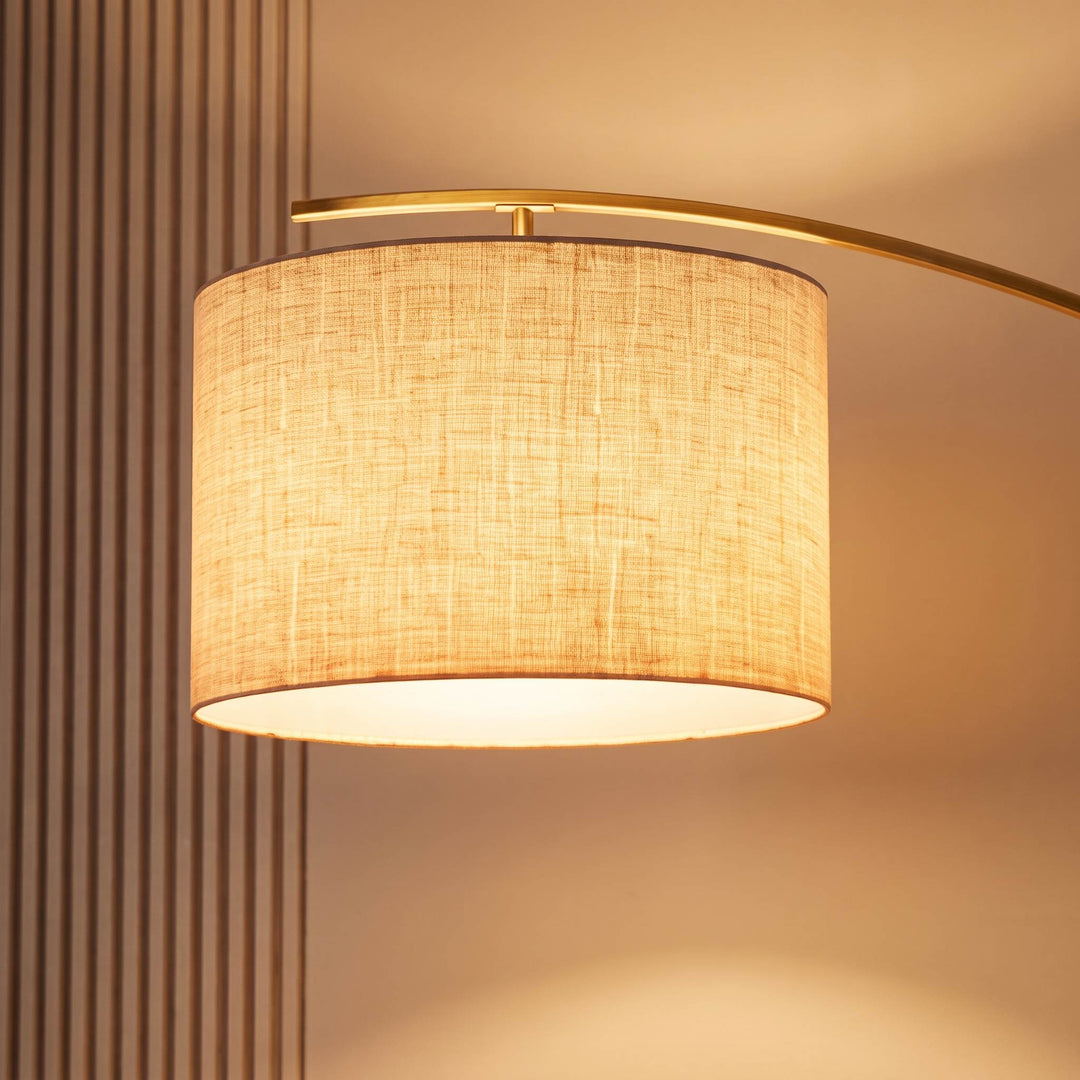 Modern Arc Floor Lamp Adjustable Iron Body Soft Fabric Shade USB Powered Light