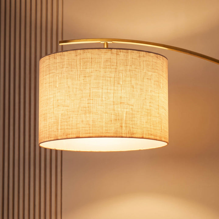 Modern Arc Floor Lamp Adjustable Iron Body Soft Fabric Shade USB Powered Light