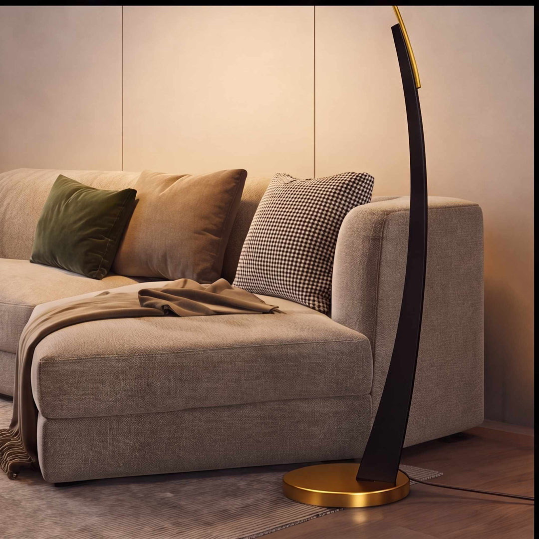 Modern Arc Floor Lamp Adjustable Iron Body Soft Fabric Shade USB Powered Light