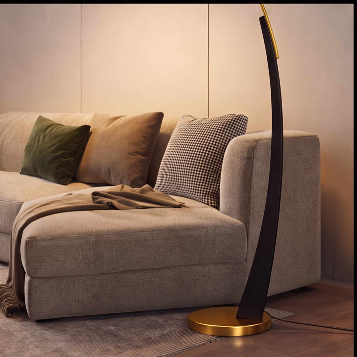 Modern Arc Floor Lamp Adjustable Iron Body Soft Fabric Shade USB Powered Light