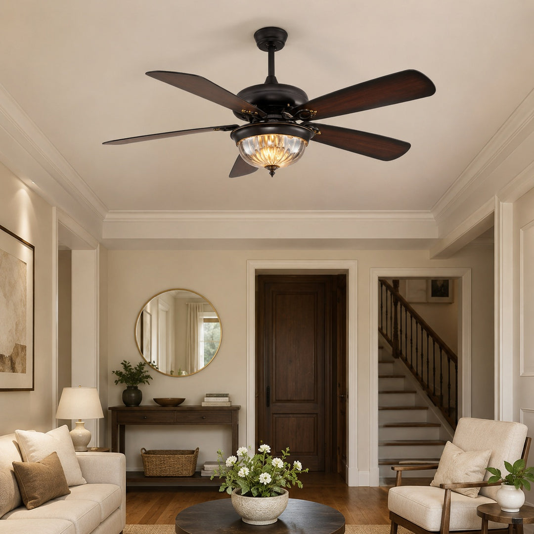 Modern Black Ceiling Fan with Lights Hanging Metal Blades Dimmable LED Adjustable Speed