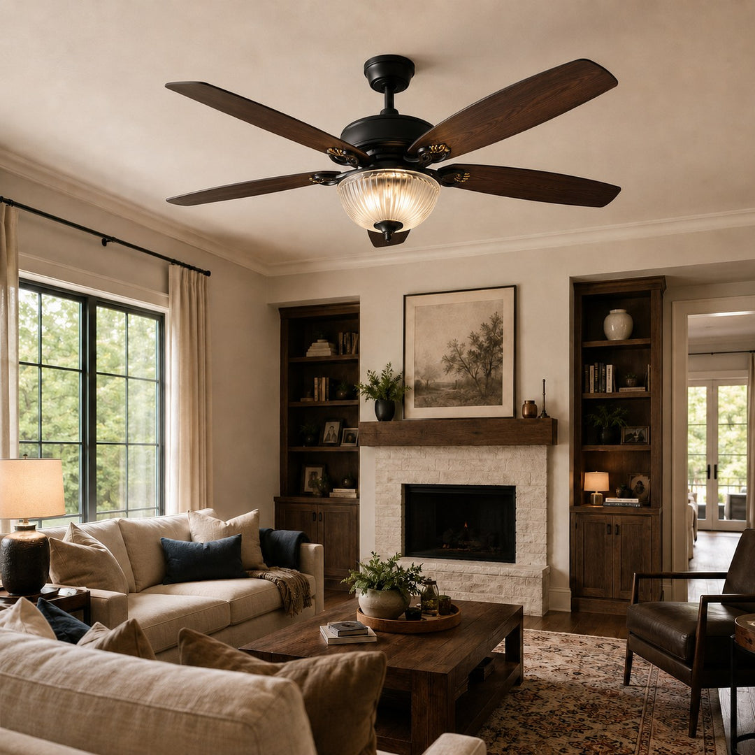Modern Black Ceiling Fan with Lights Hanging Metal Blades Dimmable LED Adjustable Speed