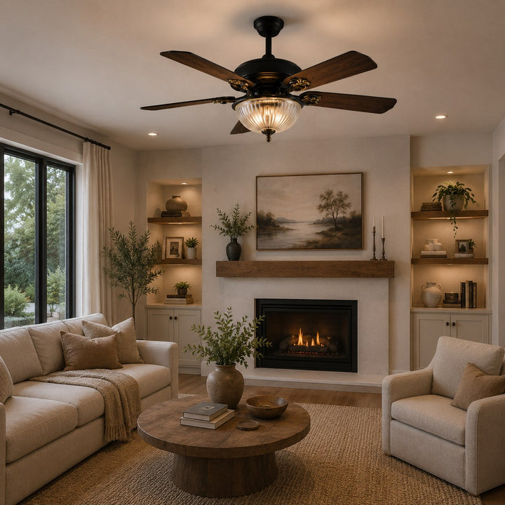 Modern Black Ceiling Fan with Lights Hanging Metal Blades Dimmable LED Adjustable Speed