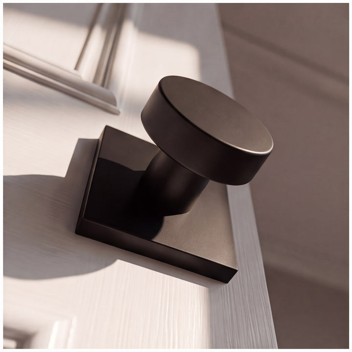 Modern Black Door Handle Set Square Base Round Knob Zinc Alloy Privacy Passage Function