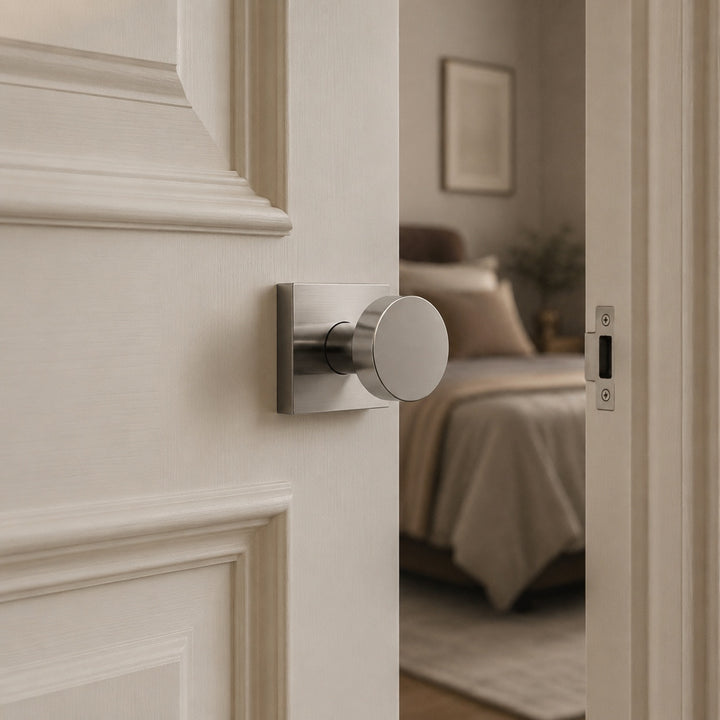 Modern Black Door Handle Set Square Base Round Knob Zinc Alloy Privacy Passage Function