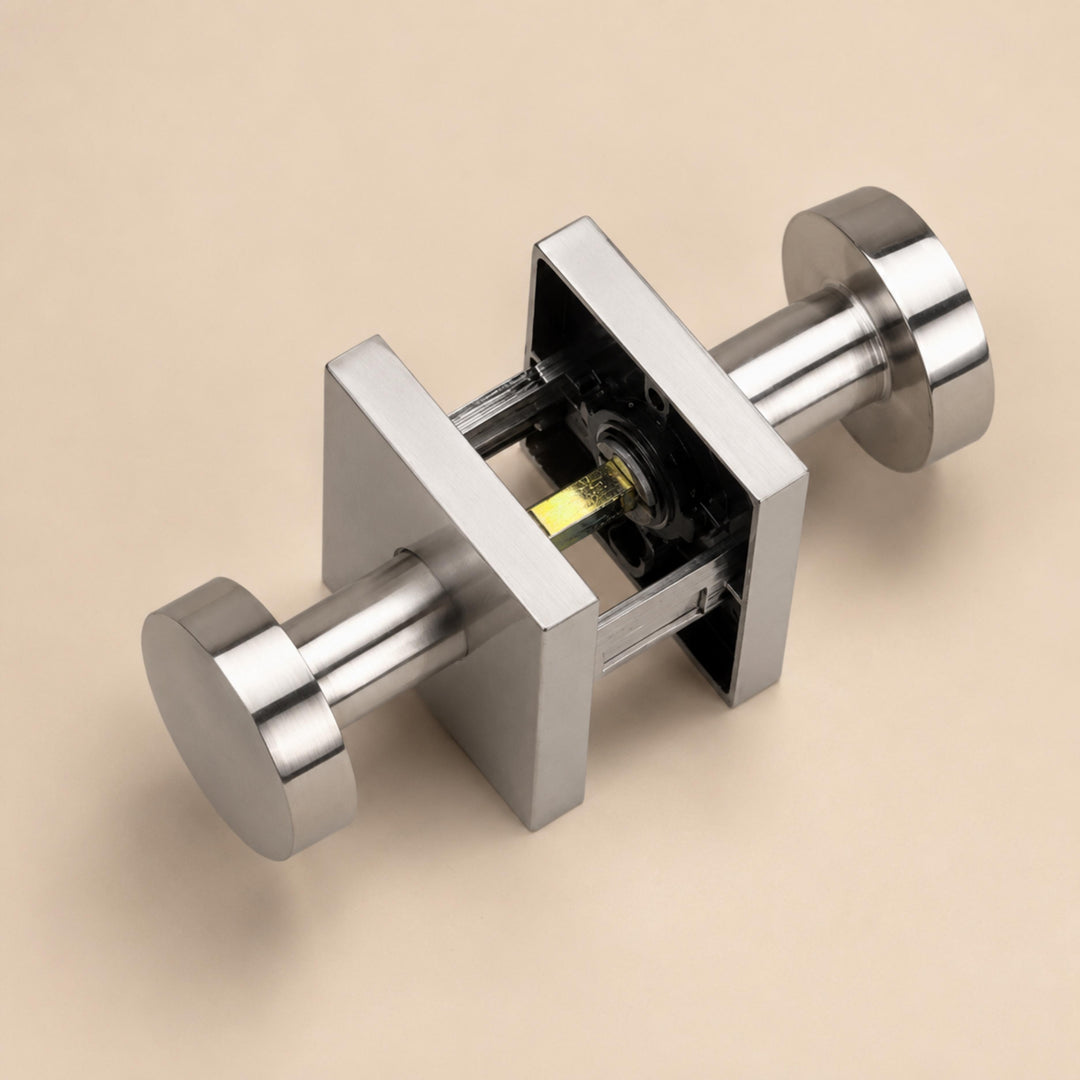 Modern Black Door Handle Set Square Base Round Knob Zinc Alloy Privacy Passage Function