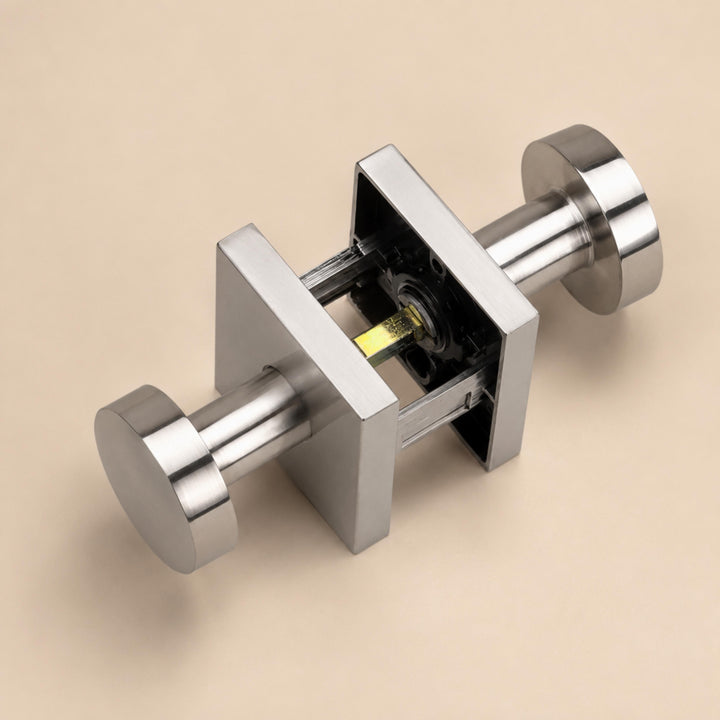 Modern Black Door Handle Set Square Base Round Knob Zinc Alloy Privacy Passage Function